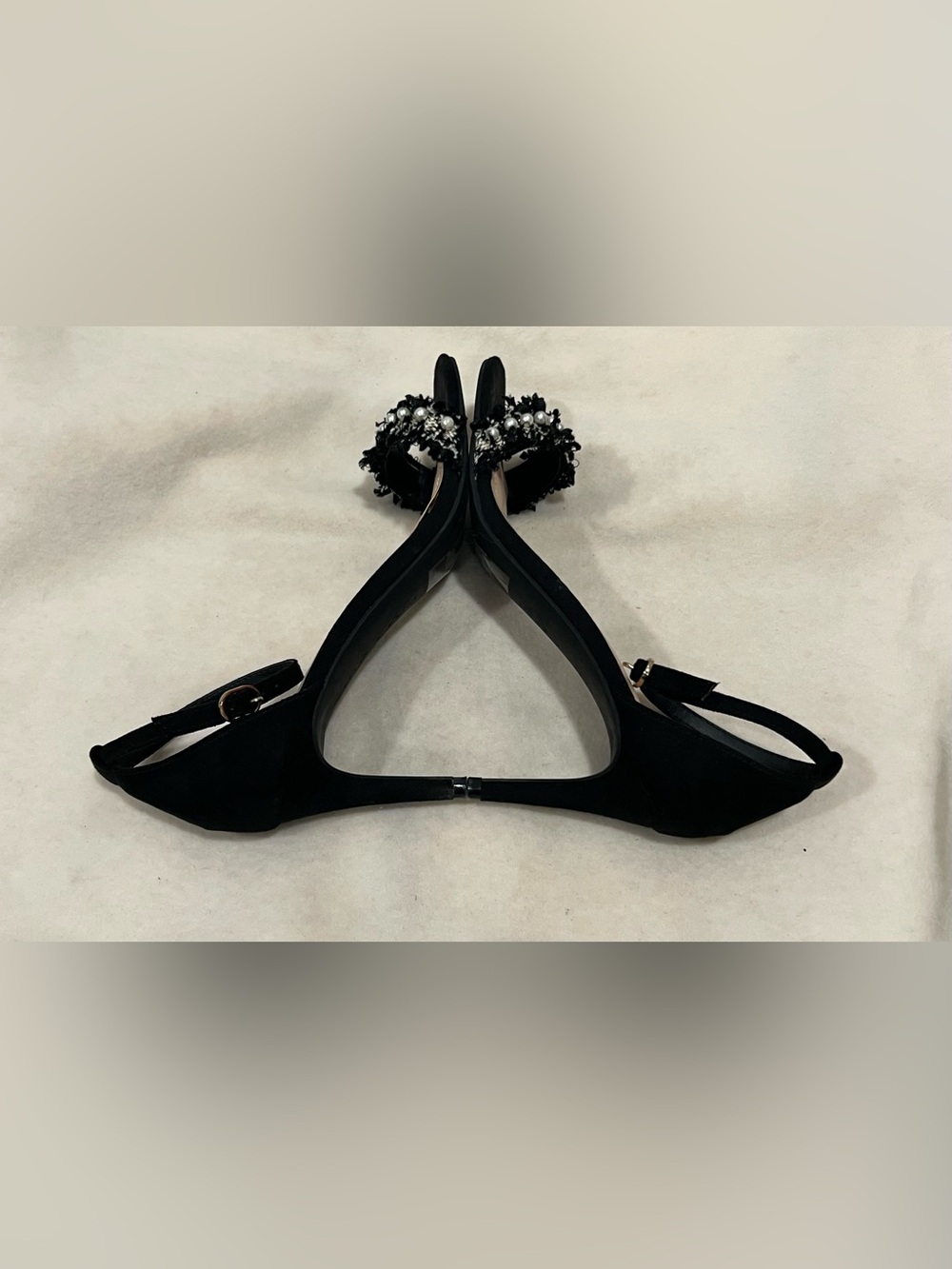 Kelly & Katie Women’s Black Open-Toe Pearl & Crystal Ankle-Strap Heels Size 8 - Picture 9 of 11